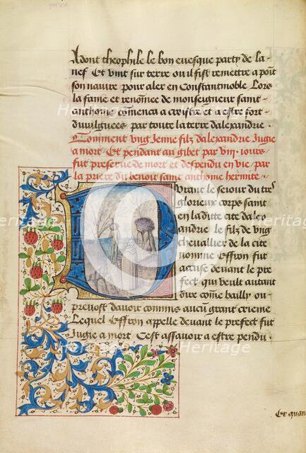 Initial D: Saint Anthony Raising a Dead Man, about 1465-1470. Creators: Master of the Brussels Romuléon, Workshop of the Master of the Brussels Romuléon.