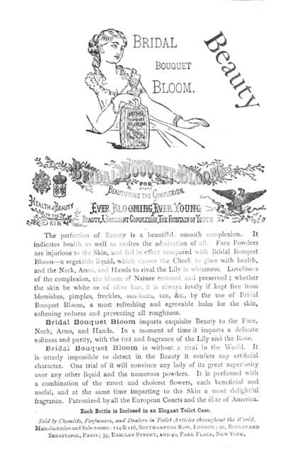 Bridal Bouquet Bloom, for Beautifying the Complexion, 1883. Creator: Unknown.