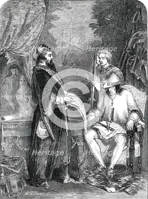 "Galliotti, the Astrologer, shewing Louis XI. the First Specimen of Printing"..., 1850.  Creator: W. T. Green.