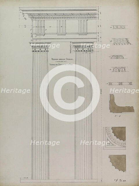 Orders of Architecture, Roman Doric Order from Baths of Diocletian, Rome, Elevation, April 1, 1870. Creator: Carl J Furst.