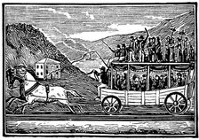 Horse-drawn carriage on the Baltimore and Ohio Railroad c1830. Artist: Unknown