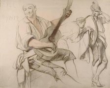A Guitarist - Study for "Life Among the Gypsies" & verso Mother and Child-for…, 1852. Creator: John Phillip.