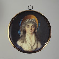 Portrait of a young woman in a yellow hat, c1795. Creator: Jean-Alexandre Boquet.