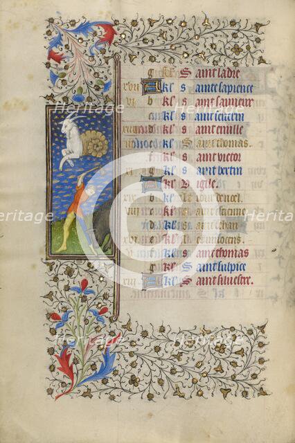 A Man Slaughtering a pig; Book of Hours, about 1415-1420. Creator: Workshop of the Master of the Rohan Hours.