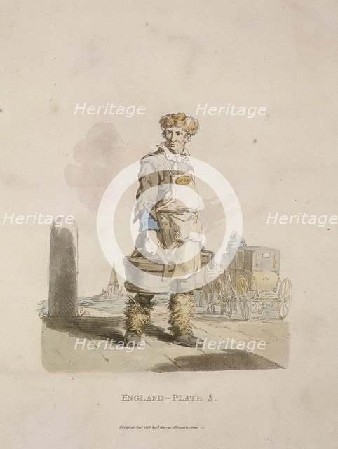 A waterman to a coach stand, Provincial Characters, 1813. Artist: Anon