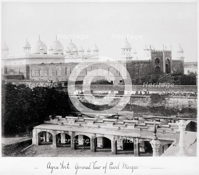 Agra Fort, Genral View of Pearl Mosque, Late 1860s. Creator: Samuel Bourne.