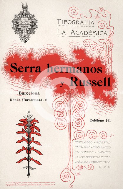 Modernist advertising of Tipografía La Académica. Barcelona, 1900.
