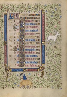 Calendar Page for December: Slaughtering Pigs: Capricorn; Book of Hours, about 1410. Creator: Unknown.