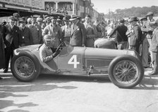 Earl Howe in his Delage at a BARC meeting at Brooklands, 25 May 1931. Artist: Bill Brunell.