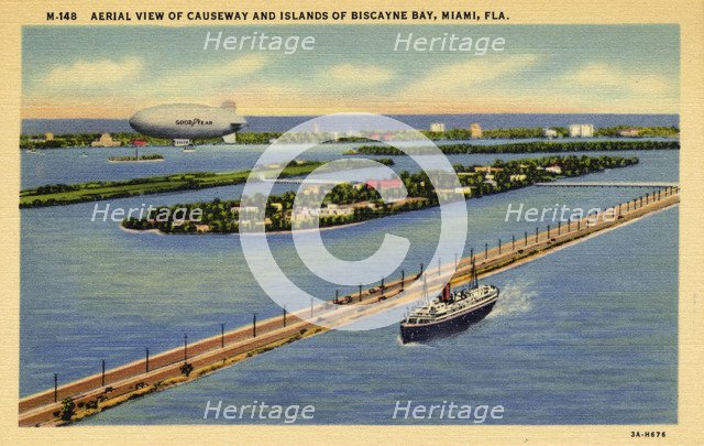 Aerial view of causeway and islands of Biscayne Bay, Miami, Florida, USA, 1933. Artist: Unknown