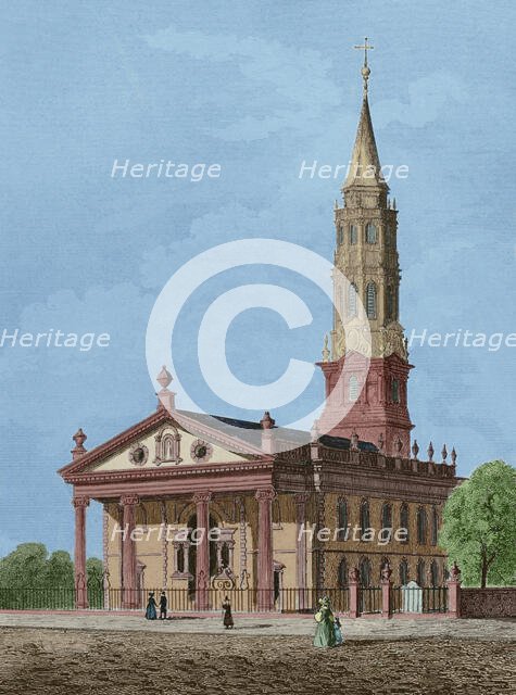 St Paul's Chapel in Manhattan, New York, 1837, (1850).  Creator: Jules Louis Arnout.