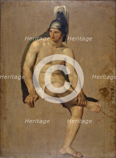 Study of a sitting warrior , 1813-1814.