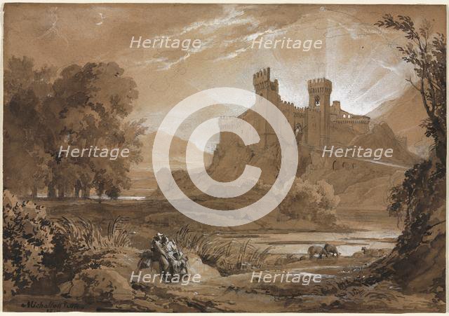 Landscape with Castle and Shepherds, 1814. Creator: Achille Etna Michallon (French, 1796-1822).