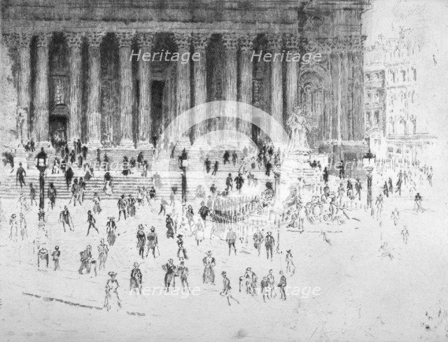 Steps outside the west front of St Paul's Cathedral, City of London, 1900. Artist: Joseph Pennell