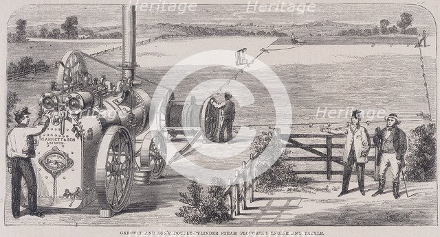 'Garrett & Son's Double-Cylinder Steam Ploughing Engine and Tackle', c1862. Artist: Unknown