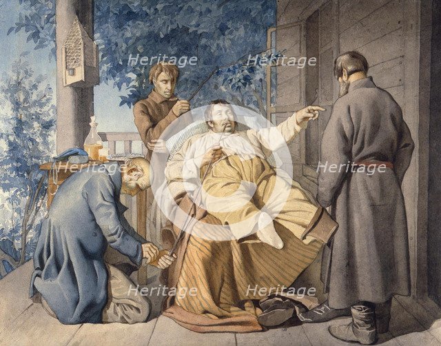 Landlord and his Serfs, 1853. Artist: Trutovsky, Konstantin Alexandrovich (1826-1893)