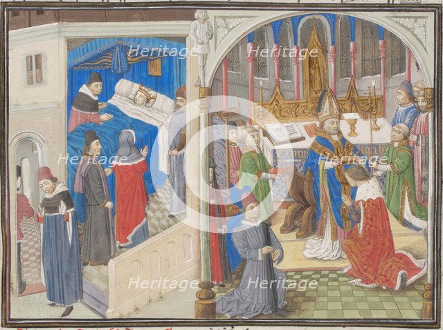 Death of Amalric I of Jerusalem. Coronation of Baldwin IV. Miniature from the Historia by William of Tyre, 1460s. Artist: Anonymous  