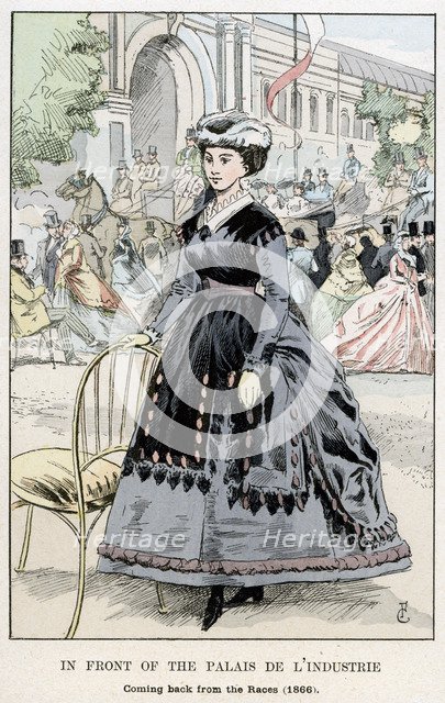 'In Front of the Palais de l'Industrie - Coming Back from the Races, 1866', (1898). Artist: Unknown