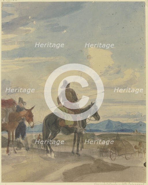 Farmer on horseback and muleteer from the Roman Campagna, mid-19th century. Creator: Johann Adam Klein.