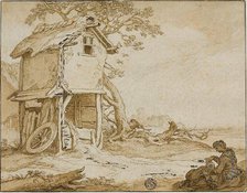 Landscape with Barnstable, Seated Woman, and Child, n.d. Creator: Esaias van de Velde.
