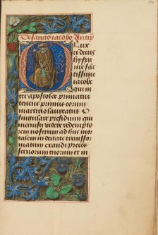 Initial O: Saint James the Greater; Crohin-La Fontaine Hours, (about 1480-1485?). Creators: Master of the Dresden Prayer Book, Workshop of the Master of the Dresden Prayer Book.