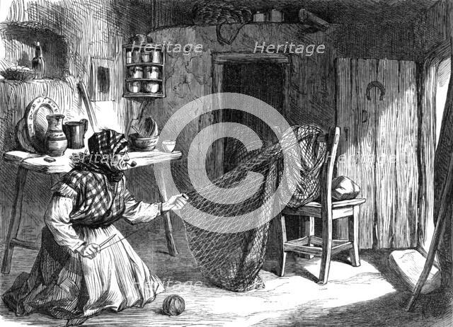 Sketches from Ireland: woman making nets in the Claddagh, Galway, 1870. Creator: Unknown.