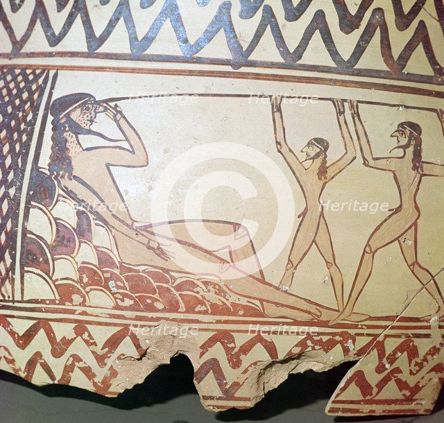 Odysseus and his companions put out the eye of Polyphemus, 7th century BC. Artist: Unknown