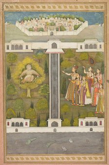 Mahliqa, Daughter of the Emperor of China, Pointing at the Bird-Man Khwaja Mubarak..., c. 1710. Creator: Unknown.