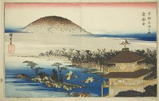 The Temple of the Golden Pavilion (Kinkakuji), from the series "Famous Places in Kyoto...c. 1834. Creator: Ando Hiroshige.