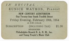 Promotional card for a piano recital given by Eunice Waymon (Nina Simone), 1954. Creator: Unknown.
