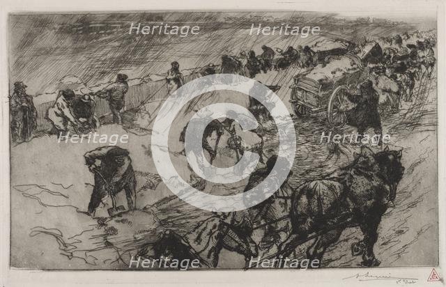 Combat contre la Neige, Quai aux Fleurs, 1890. Creator: Auguste Louis Lepère (French, 1849-1918).