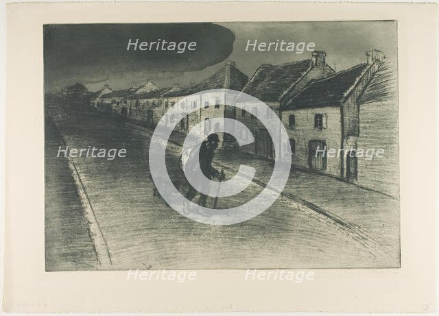 Tramp Passing Through a Sleeping Village, 1902. Creator: Theophile Alexandre Steinlen.