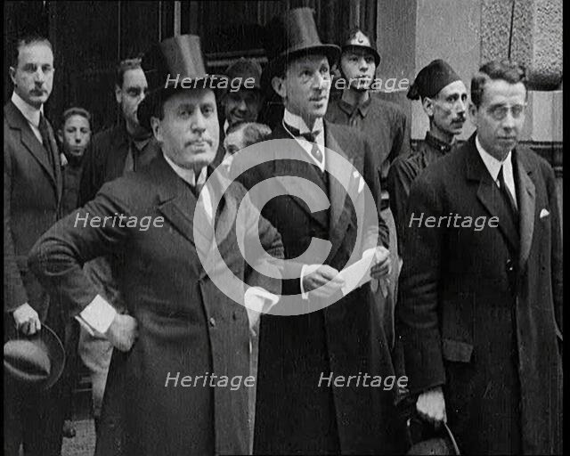 Italian Prime Minister Benito Mussolini Standing With Other Italian Politicians, 1922. Creator: British Pathe Ltd.