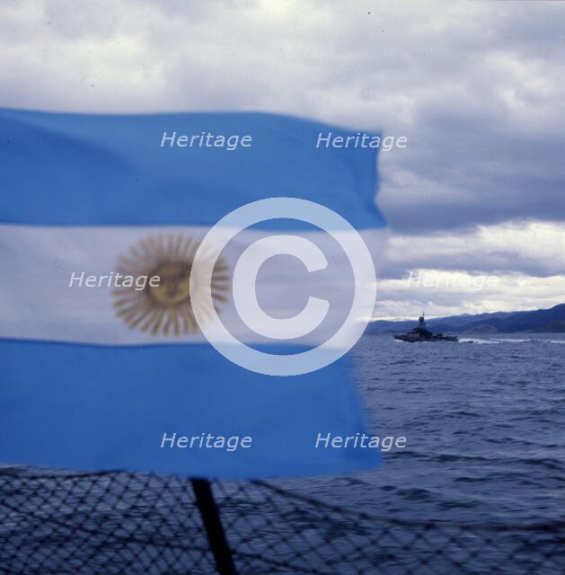 Argentinian flag, Falklands War, 1982. Creator: Luis Rosendo.