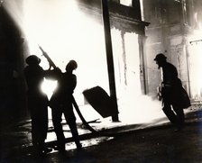 Burning shop, Shoreditch High Street, London, the Blitz, World War II, c1940-c1944. Artist: Unknown