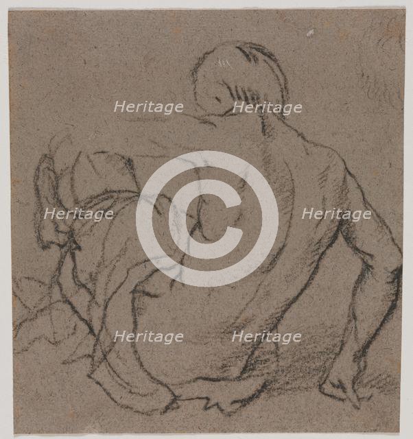 Man Seated on the Ground, Seen from Behind (recto); Sketch (verso), 1500s. Creator: Unknown.