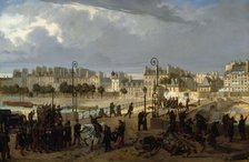 Riot scene at the Pont de l'Archeveche, 1849. Creator: Unknown.