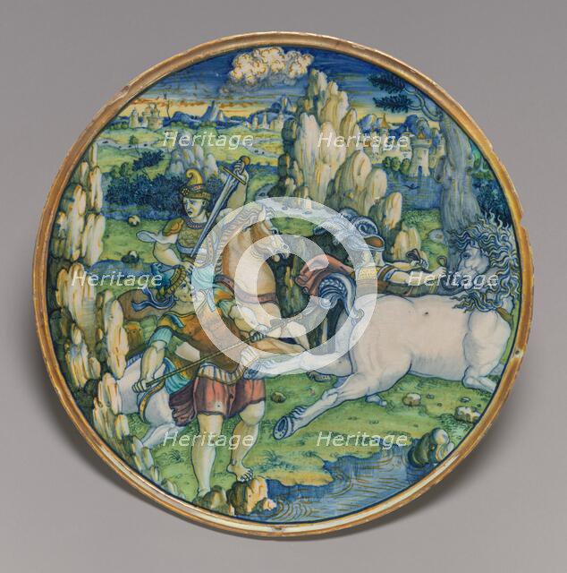Flat plate with a battle scene, 1525. Creator: Giorgio Andreoli workshop.