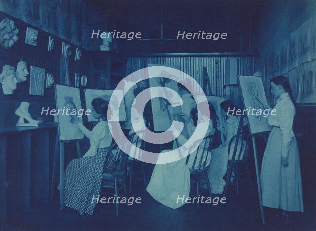 Eastern High School, Washington, D.C. - 6 girls in art class, drawing at easels, (1899?). Creator: Frances Benjamin Johnston.