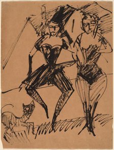 Two Dancers with a Cat, 1913. Creator: Ernst Kirchner.