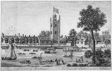 North view of St Mary's Church, Battersea from across the Thames, London, 1760.                      Artist: Anon