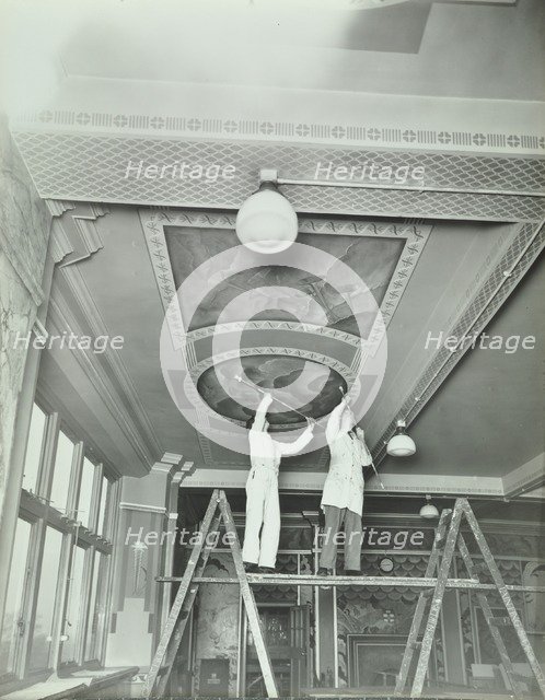 Students painting a design on the ceiling, School of Building, Brixton, London, 1939.  Artist: Unknown.