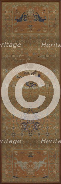 Chair cover with a crane, lions, dragons, auspicious symbols..., Qing dynasty, 18th century. Creator: Unknown.