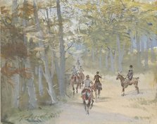 Forest landscape with riders, 1881. Creator: Jules baron Finot.