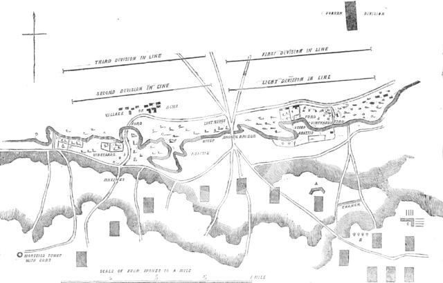 Official Plan of the Battle of the Alma - Distribution of the British Troops at the..., 1854. Creator: Unknown.