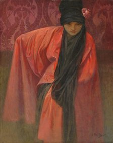 Girl in Red, c. 1914. Artist: Mucha, Alfons Marie (1860-1939)