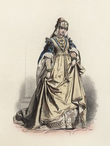 Duchess of Bavaria in the early 16th century, color engraving 1870.