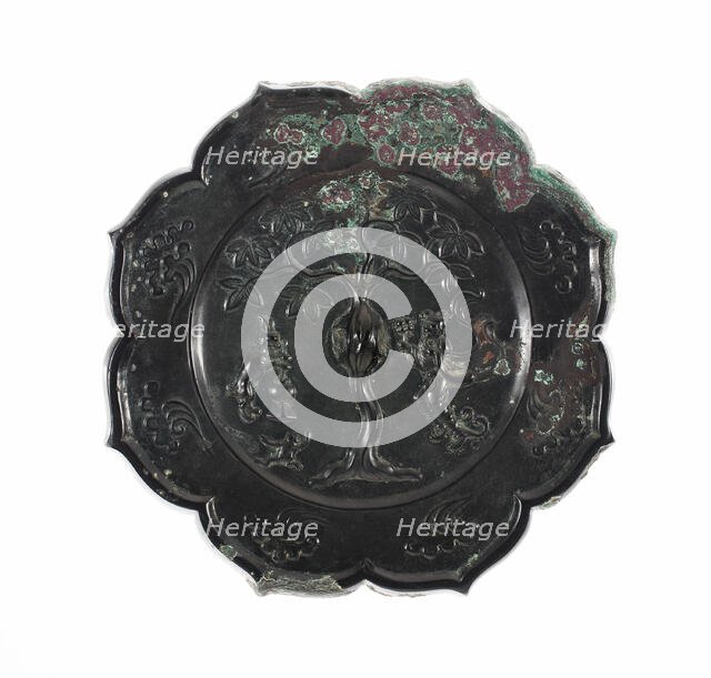 Lobed Mirror with Images of the Moon Palace: Hare Pounding Elixir..., Tang dynasty, 8th century. Creator: Unknown.