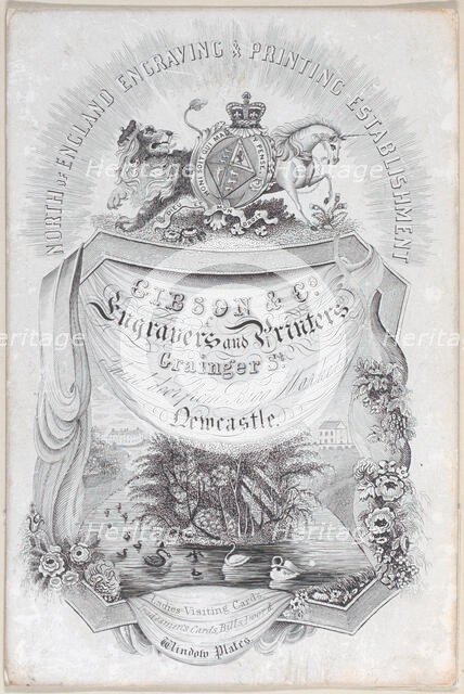 Trade card for North of England Engraving & Printing Establisment, Gibson & co., e..., 19th century. Creator: Anon.