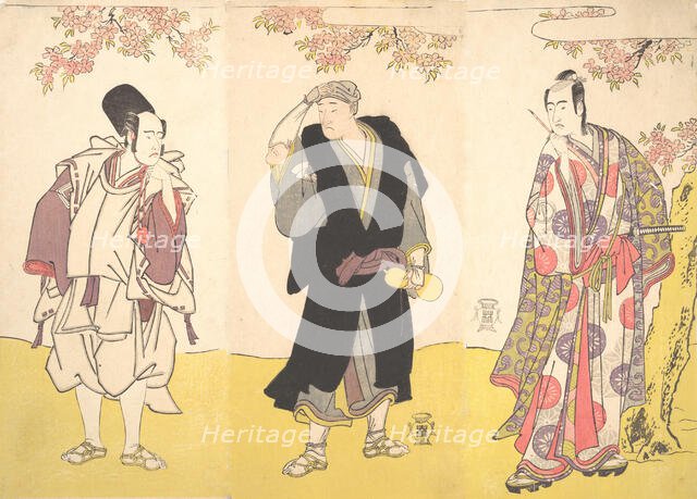 Kabuki Actors Ichikawa Yaozo III, Onoe Matsusuke I, and Sawamura Sojuro III, 11th month, 1786. Creator: Shunsho.
